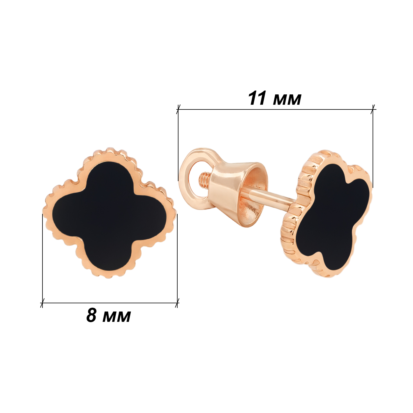 картинка Сережки пусети із червоного золота з емаллю, 10162148