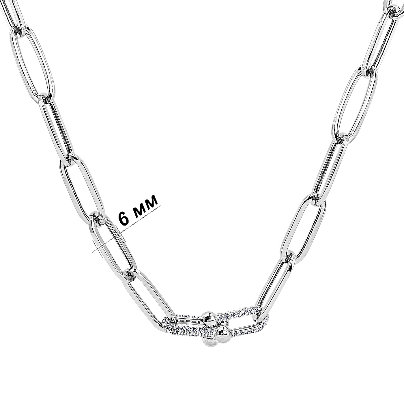 картинка Колье "Звенья" из белого золота с фианитами, 10524510