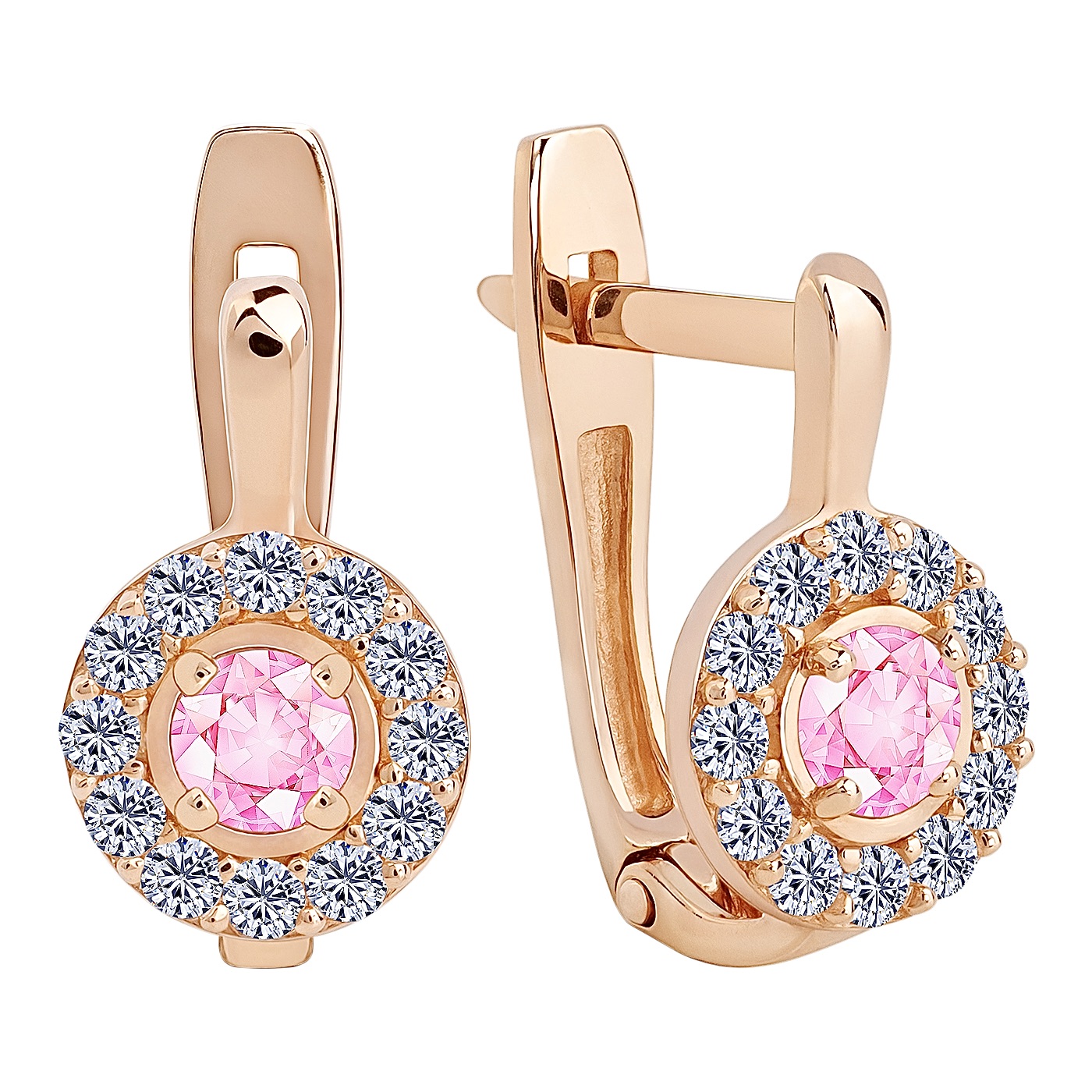 Детские сережки с розовым фианитом красное золото