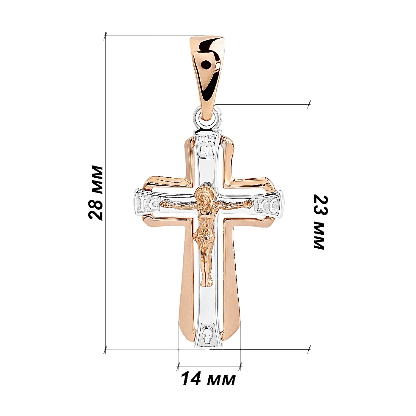 картинка Крестик женский из красного и белого золота с распятием, 10523960