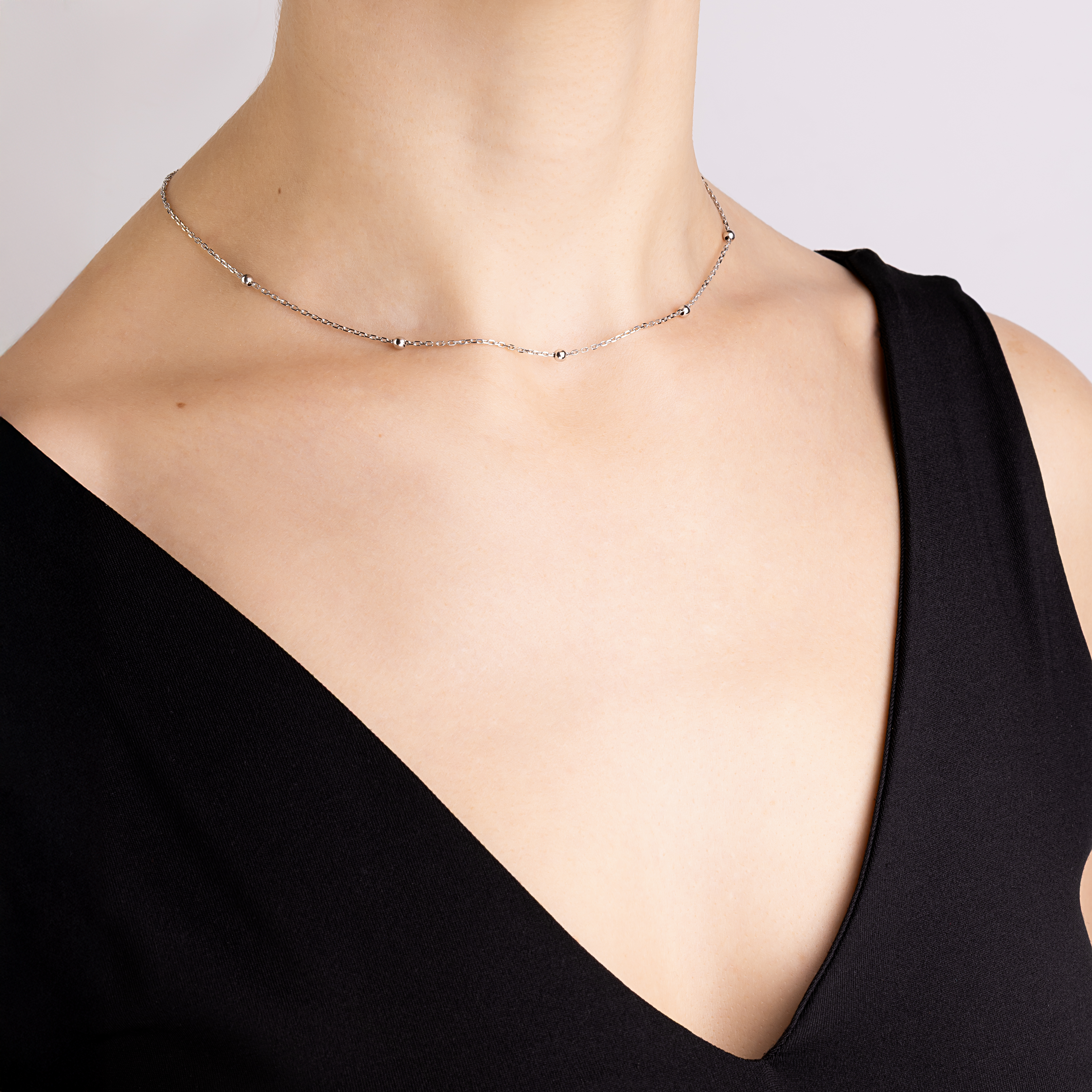 картинка Кольє якірного плетіння із кульками в білому золоті, 10527942