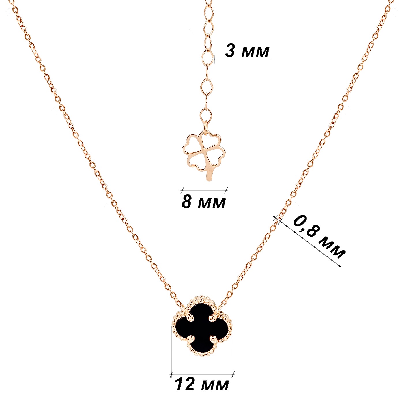 картинка Кольє "Конюшина" із червоного золота з оніксом, 10528899