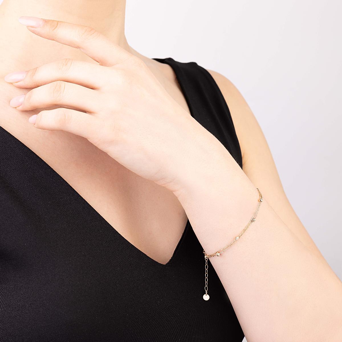 картинка Золотой двойной браслет якорного плетения с шариками, 10537105