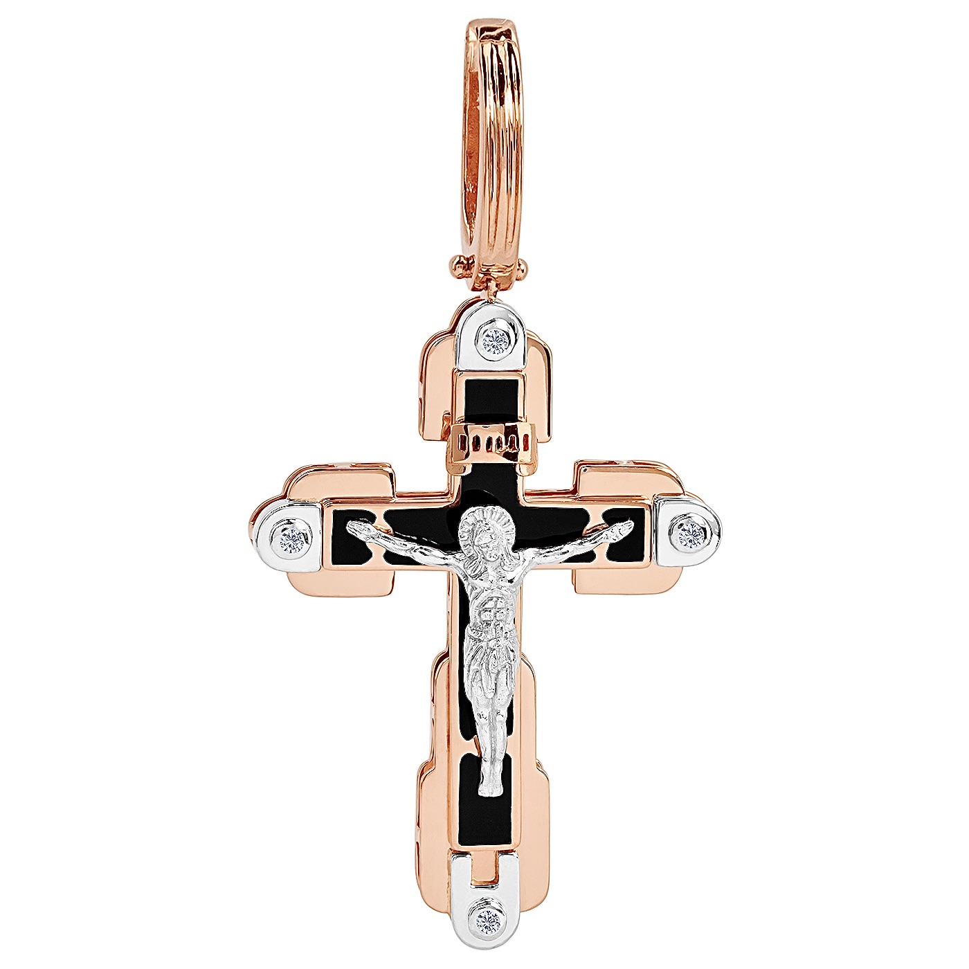 картинка  Крестик из комбинированного золота с черной эмалью, 10317985