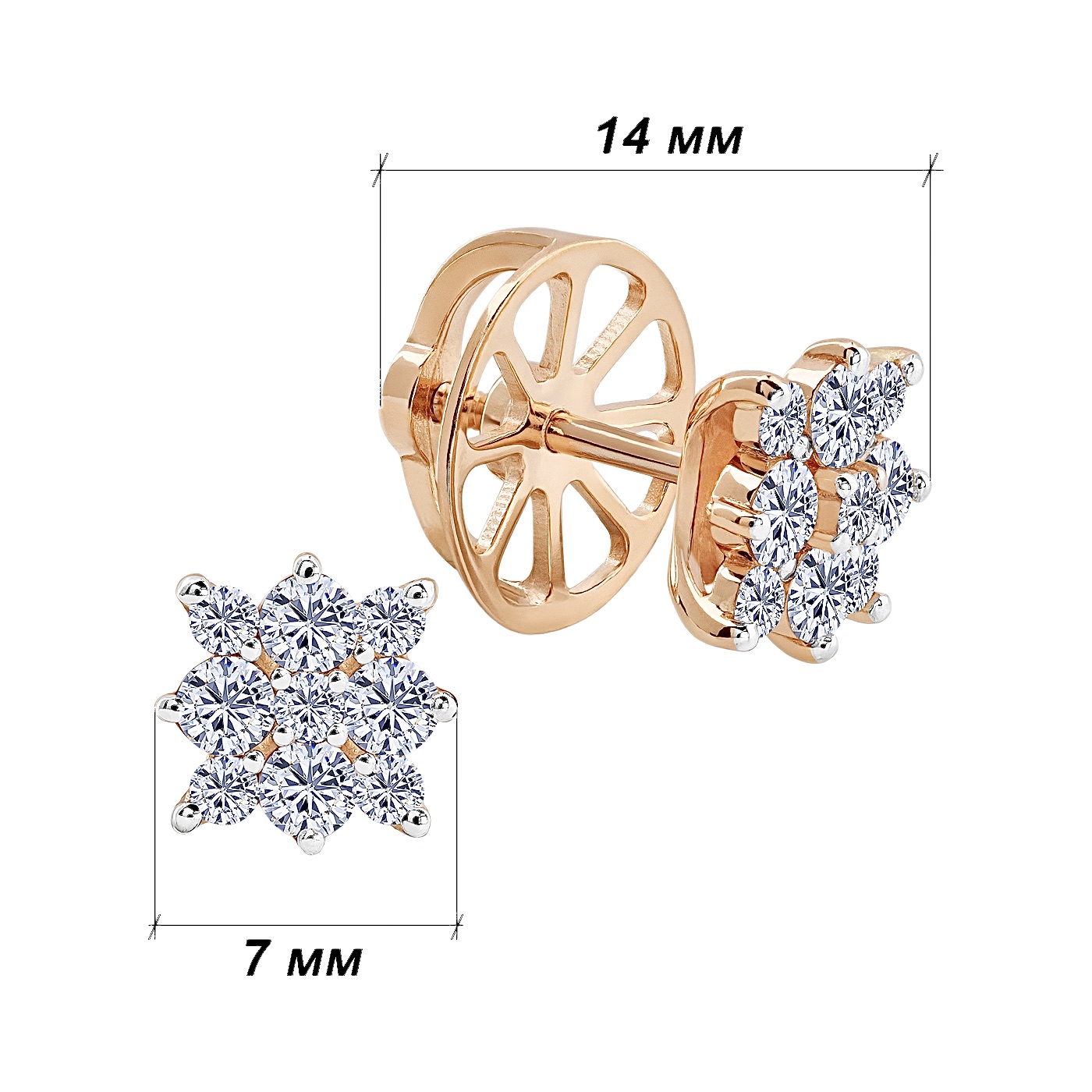 картинка Сережки гвіздочки з діамантами із червоного золота, 10528723