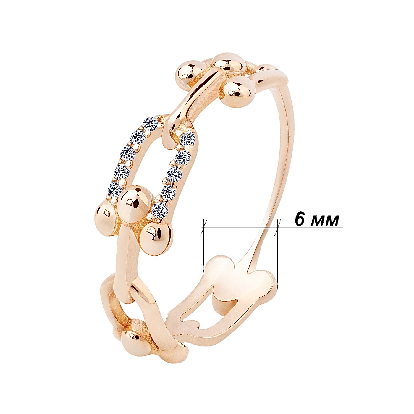 картинка Кольцо "Звенья" с фианитами из красного золота, 10513510