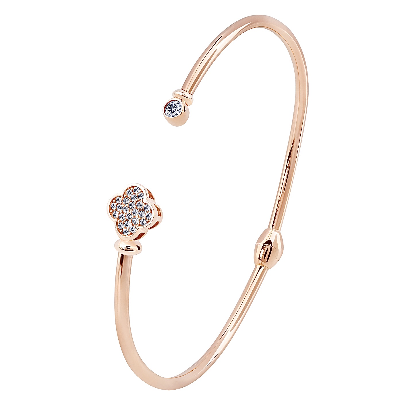 картинка Жорсткий незамкнений браслет із червоного золота "Клевер", 10532716