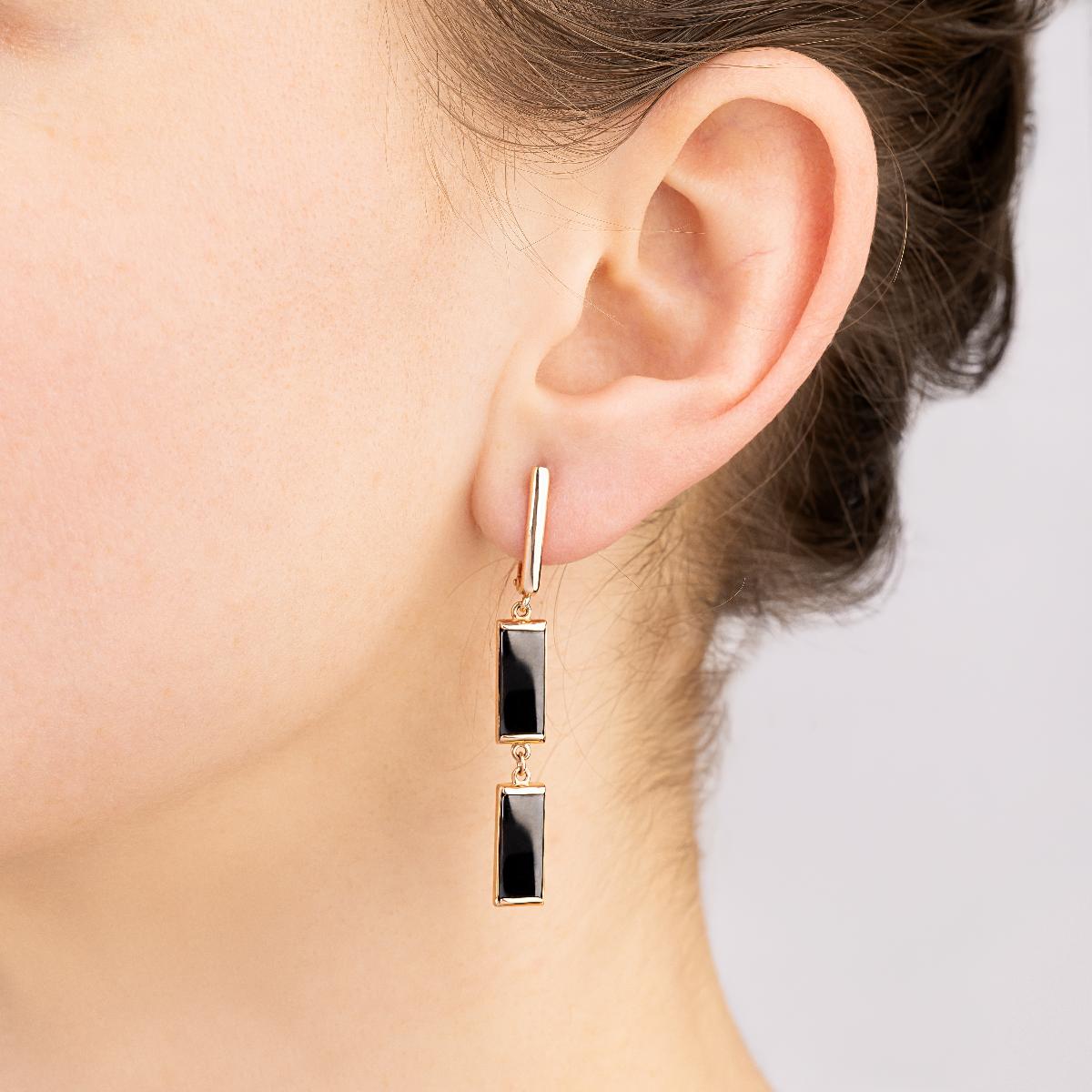 картинка Серьги с подвесками из красного золота с ониксом, 10497758