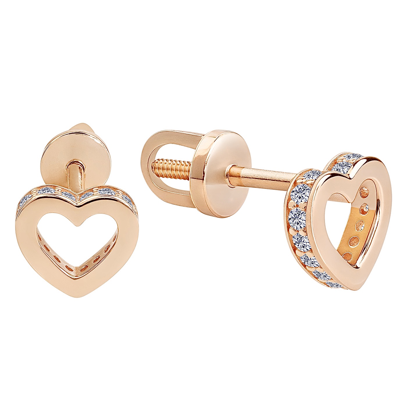 картинка Сережки гвіздочки "Сердечка" із доріжкою фіанітів, 10244626