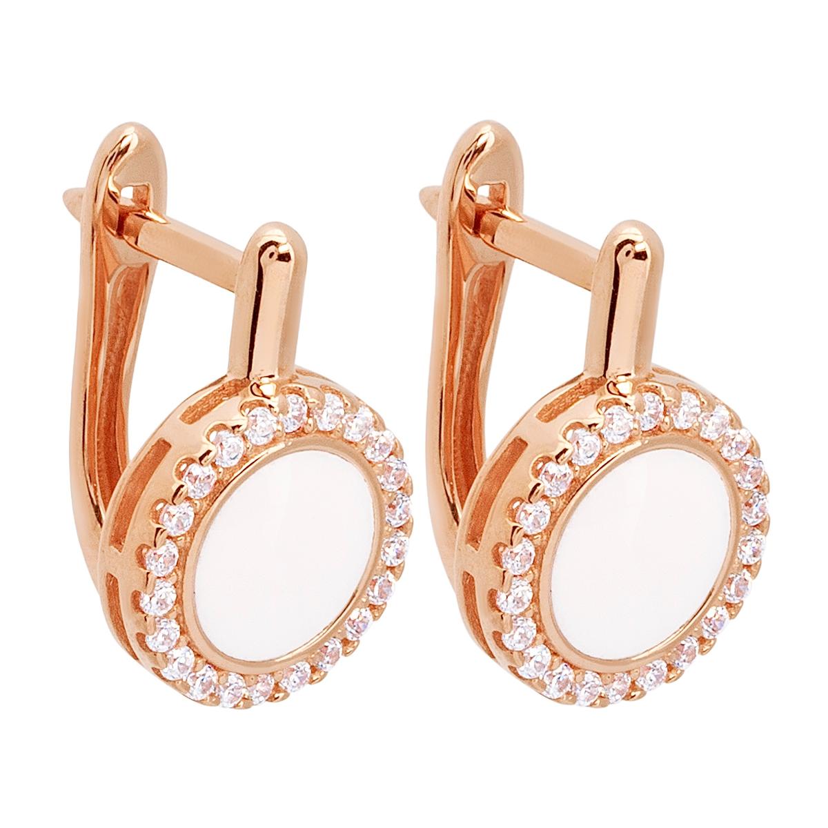 картинка Серьги с белой эмалью и дорожкой фианитов, 10407360