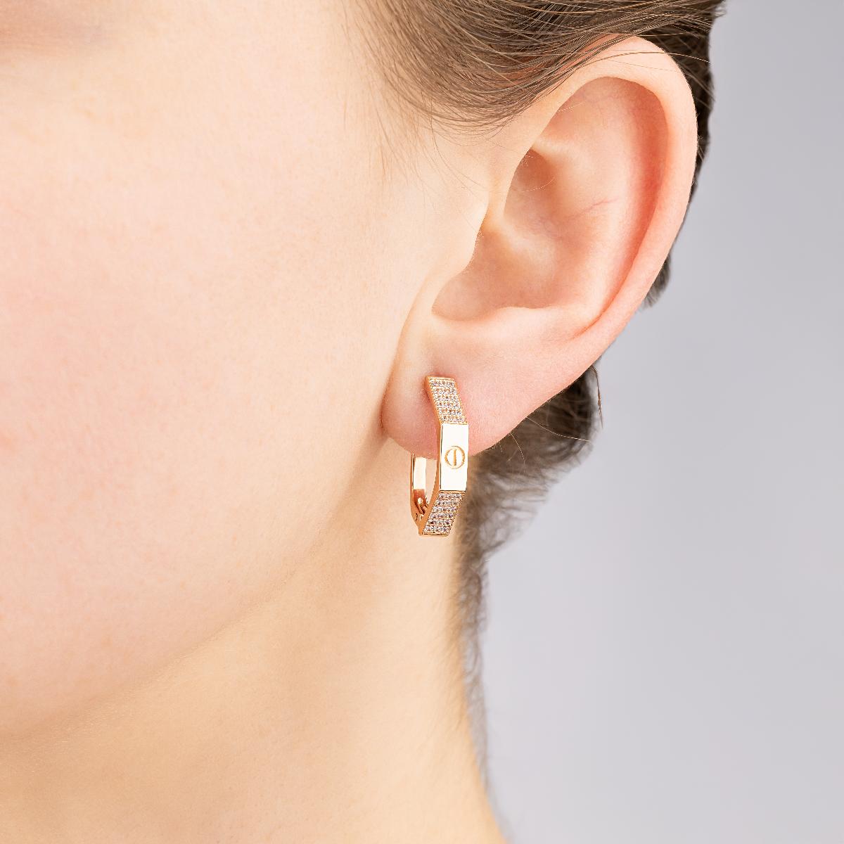 картинка Сережки із червоного золота з фіанітами і гвинтами, 10492280