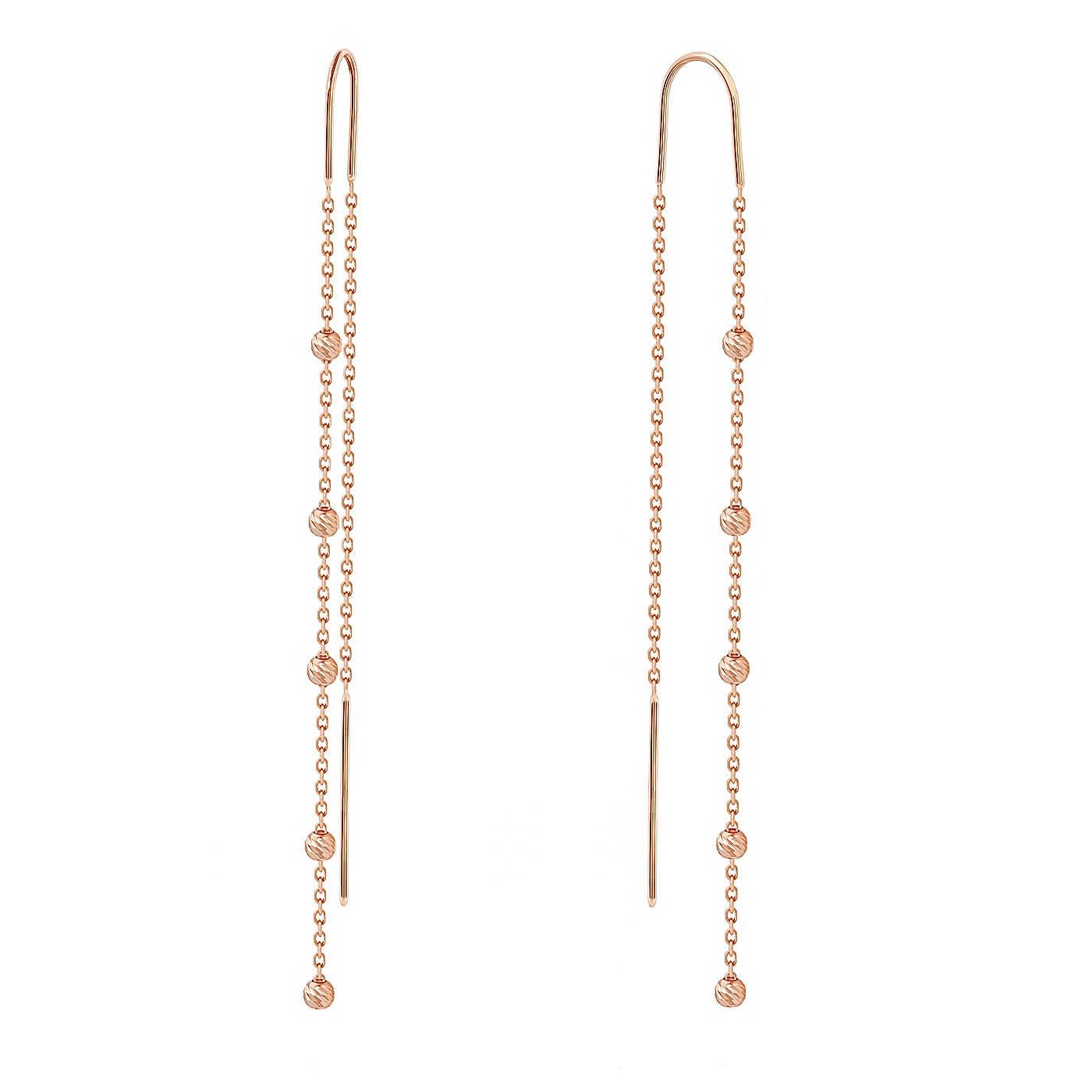 Серьги протяжки с шариками из красного золота
