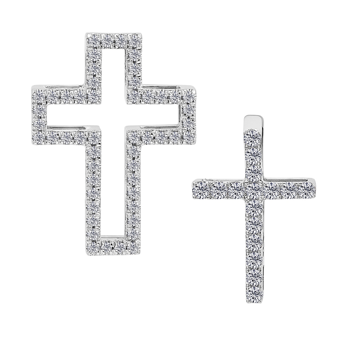 картинка Подвійний хрестик із білого золота з діамантами, 10519868