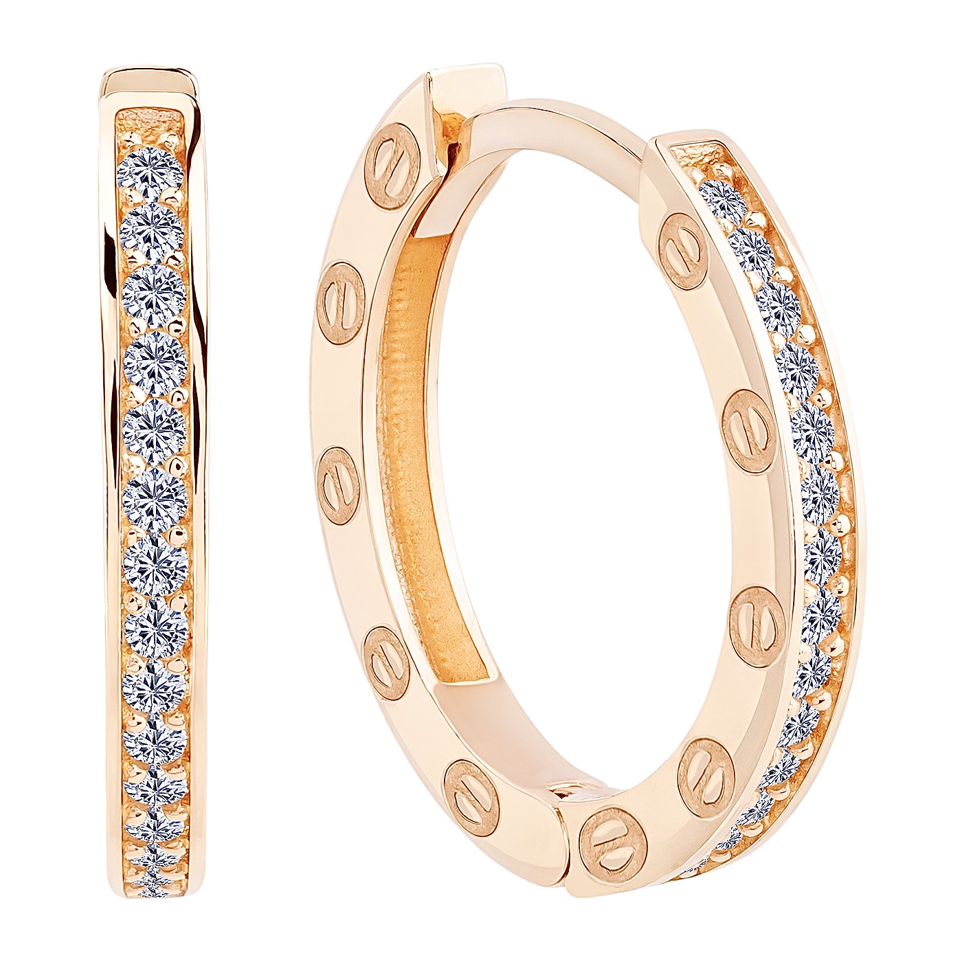 картинка Сережки конго з фіанітами із червоного золота, 10519549