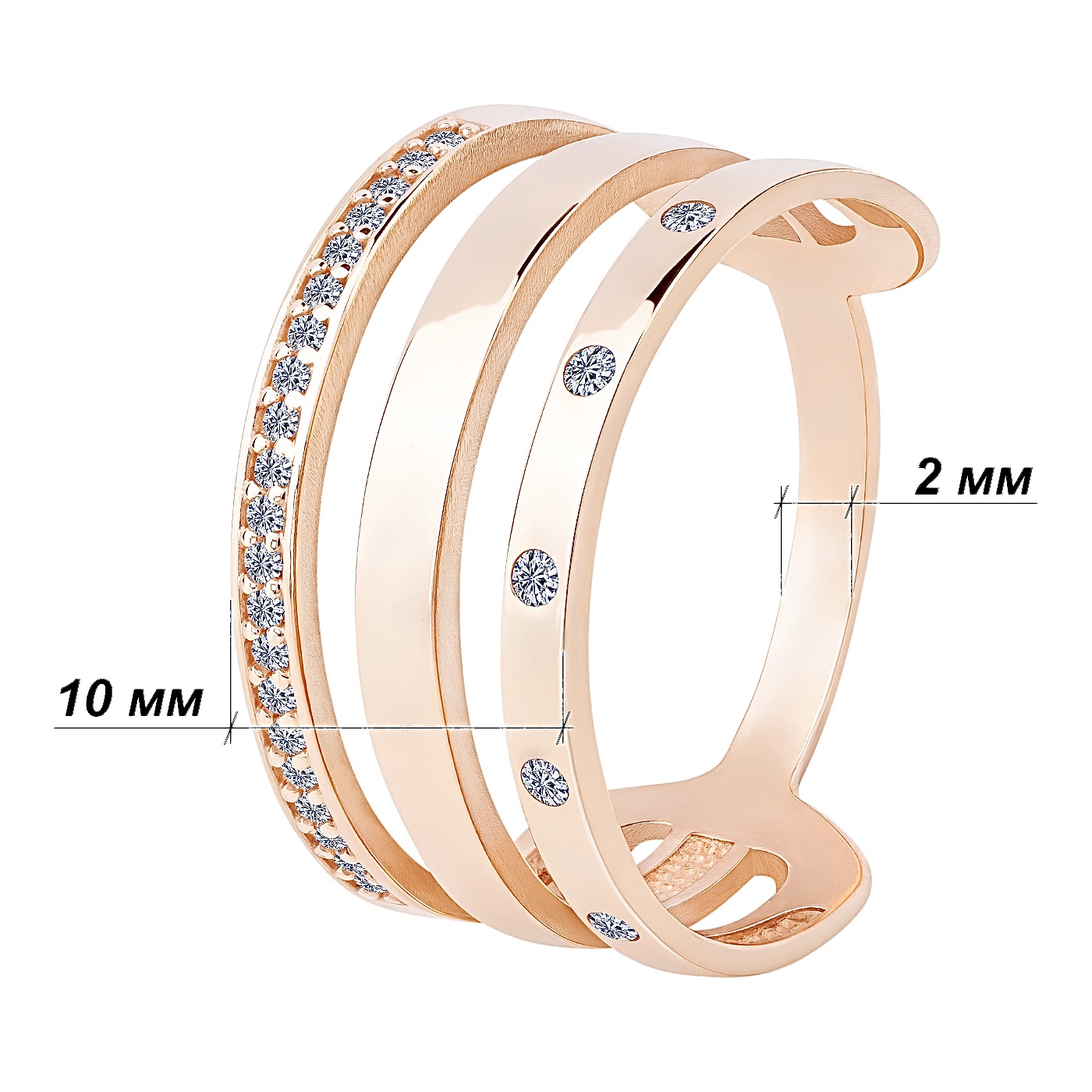 картинка Тройное кольцо с фианитами из красного золота, 10401948