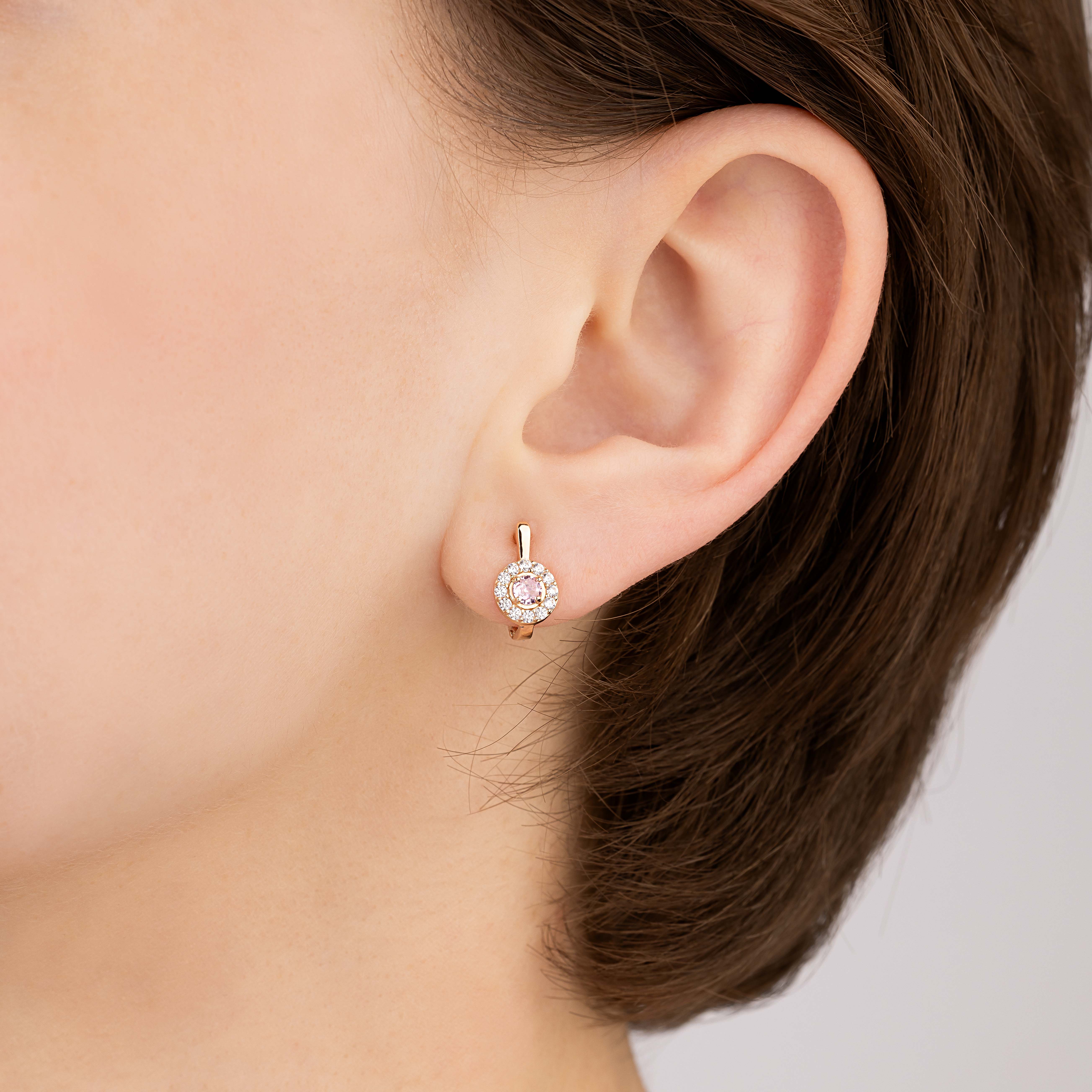 Детские сережки с розовым фианитом красное золото