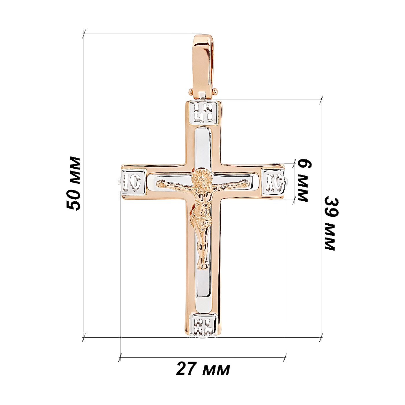 картинка Крестик из красного и белого золота с распятием, 10180320