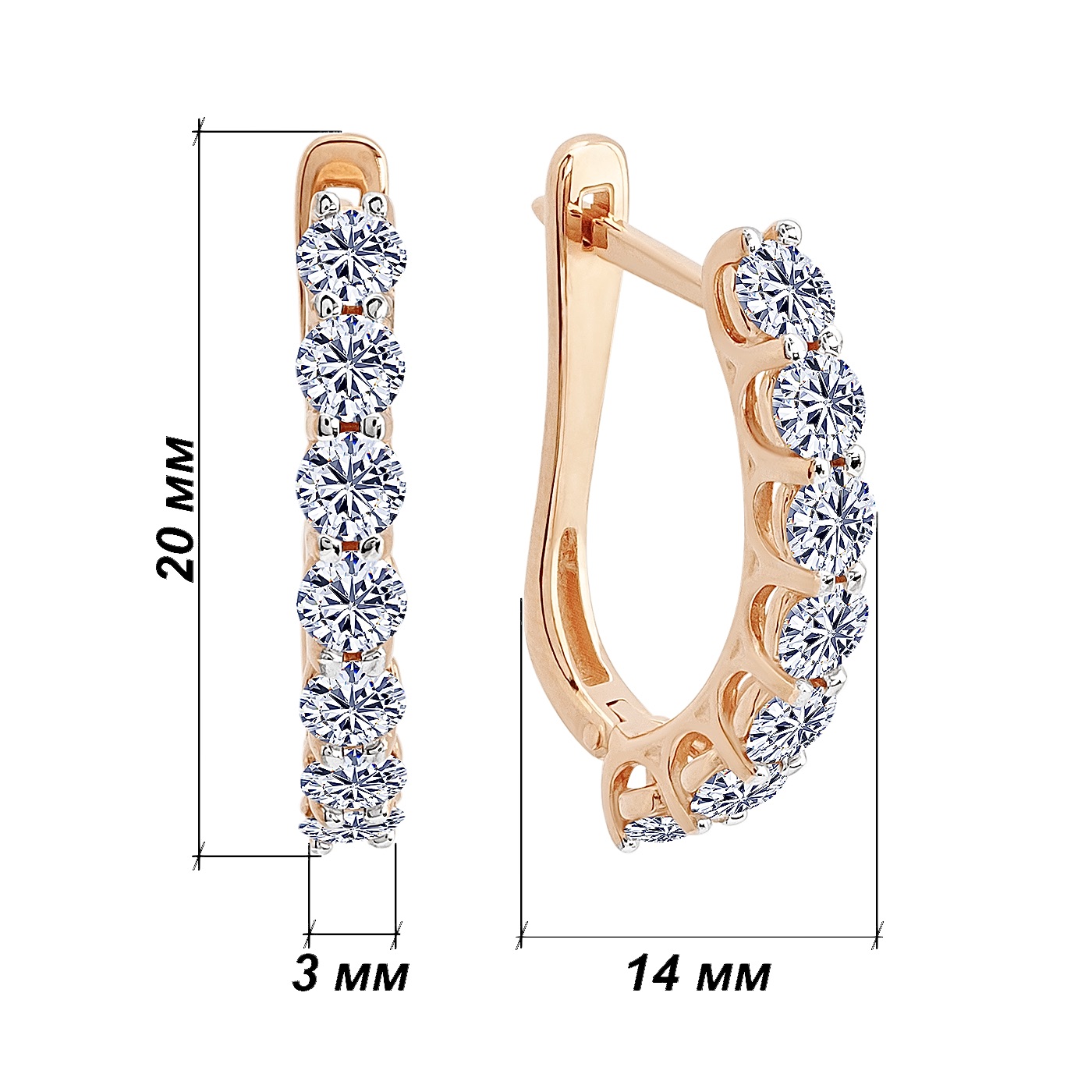 картинка Серьги с дорожкой бриллиантов из красного золота, 10491675