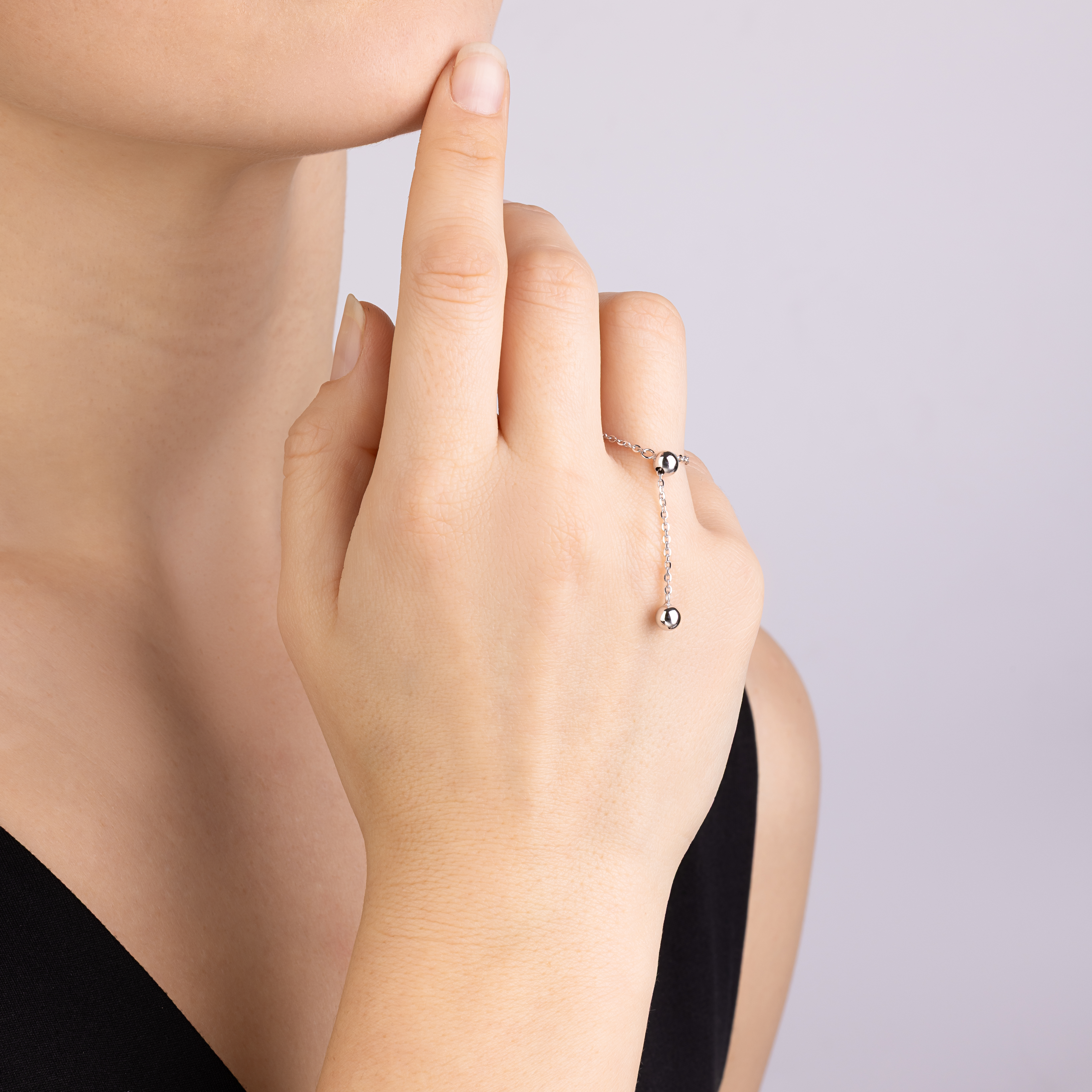 картинка Каблучка-ланцюжок з кульками із білого золота, 10524048