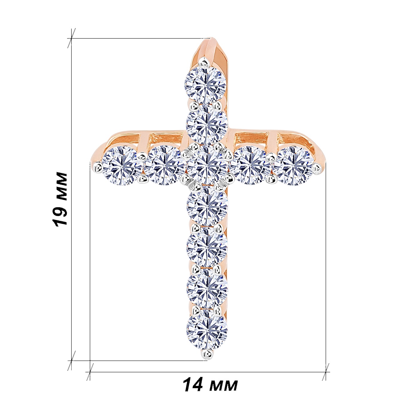 картинка Хрестик з діамантами із червоного золота, 10493479