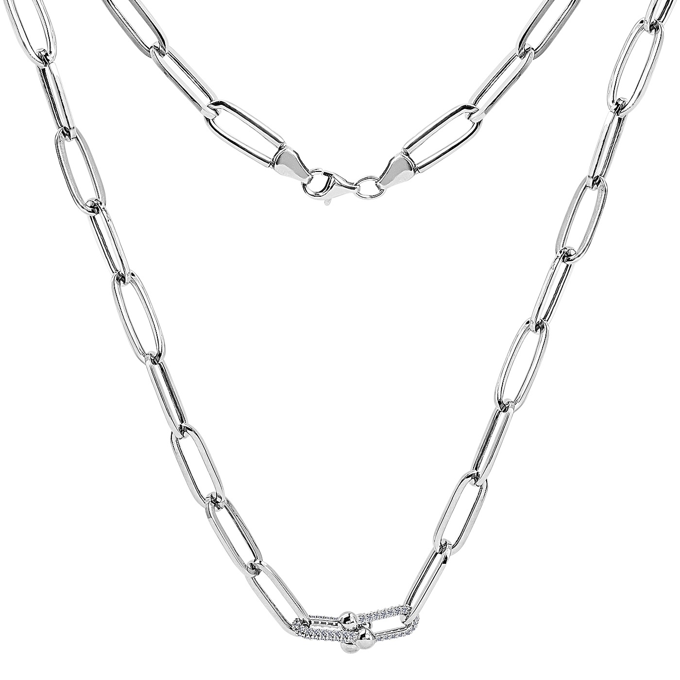 картинка Колье "Звенья" из белого золота с фианитами, 10524510