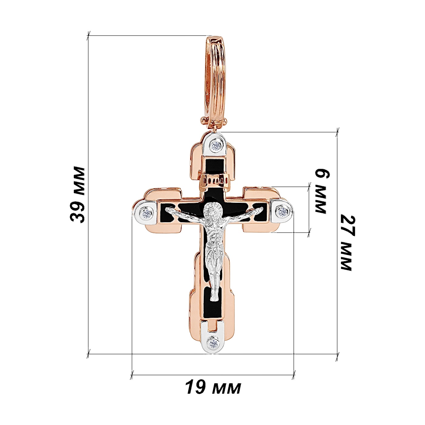 картинка  Крестик из комбинированного золота с черной эмалью, 10317985