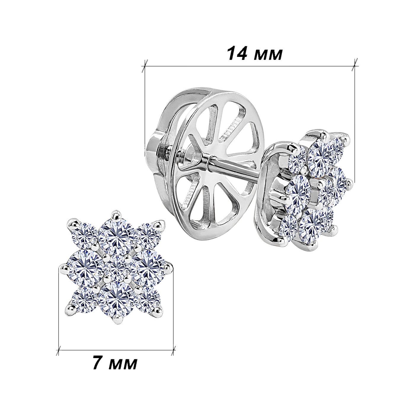 картинка Сережки гвіздочки з діамантами із білого золота, 10520066