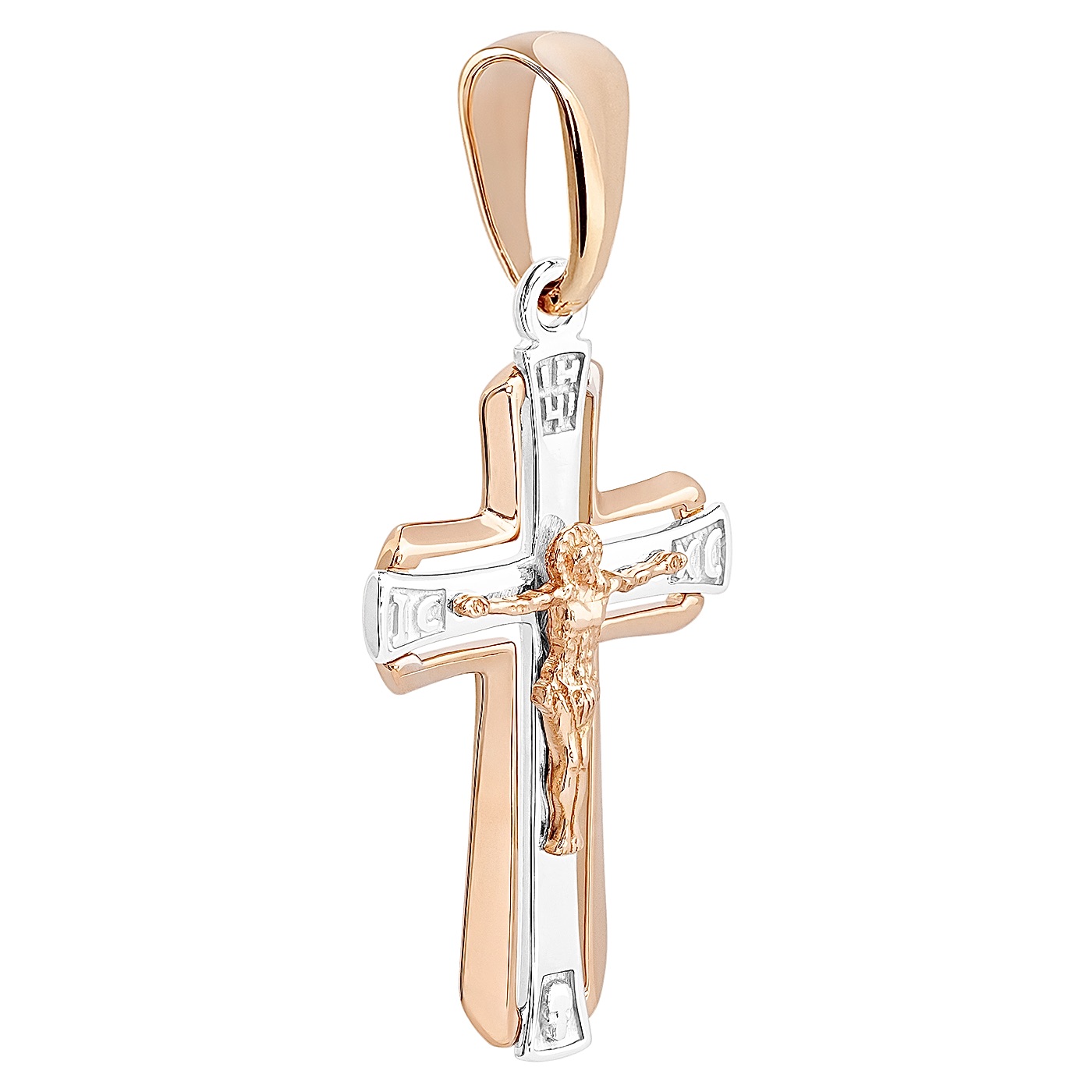 картинка Крестик женский из красного и белого золота с распятием, 10523960