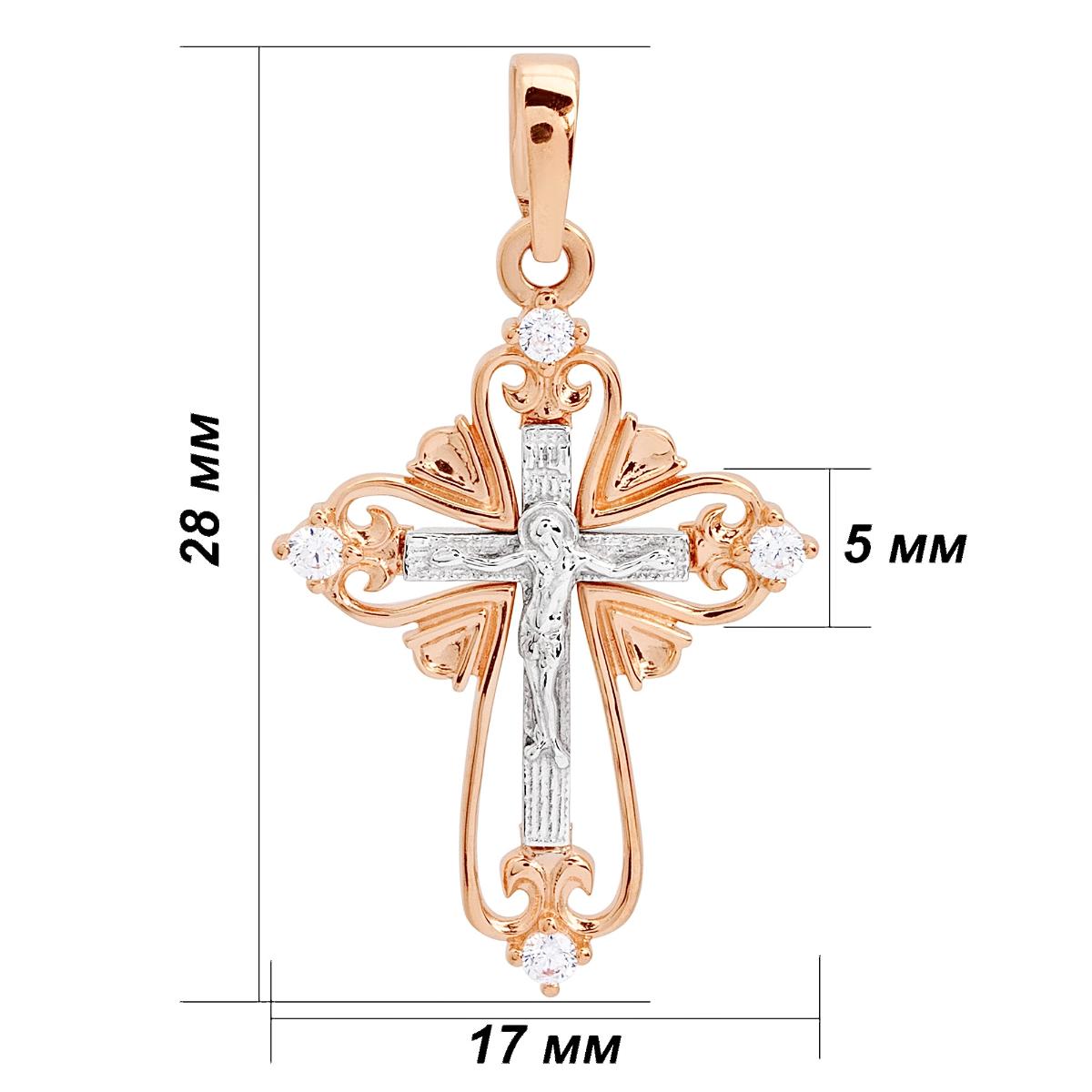 картинка Ажурний хрестик із комбінованого золота, 10147694