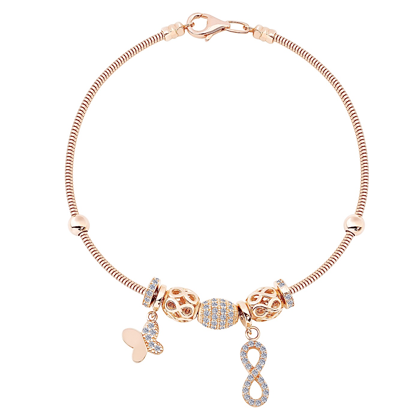 картинка Браслет з шармами із червоного золота з фіанітами, 10530791