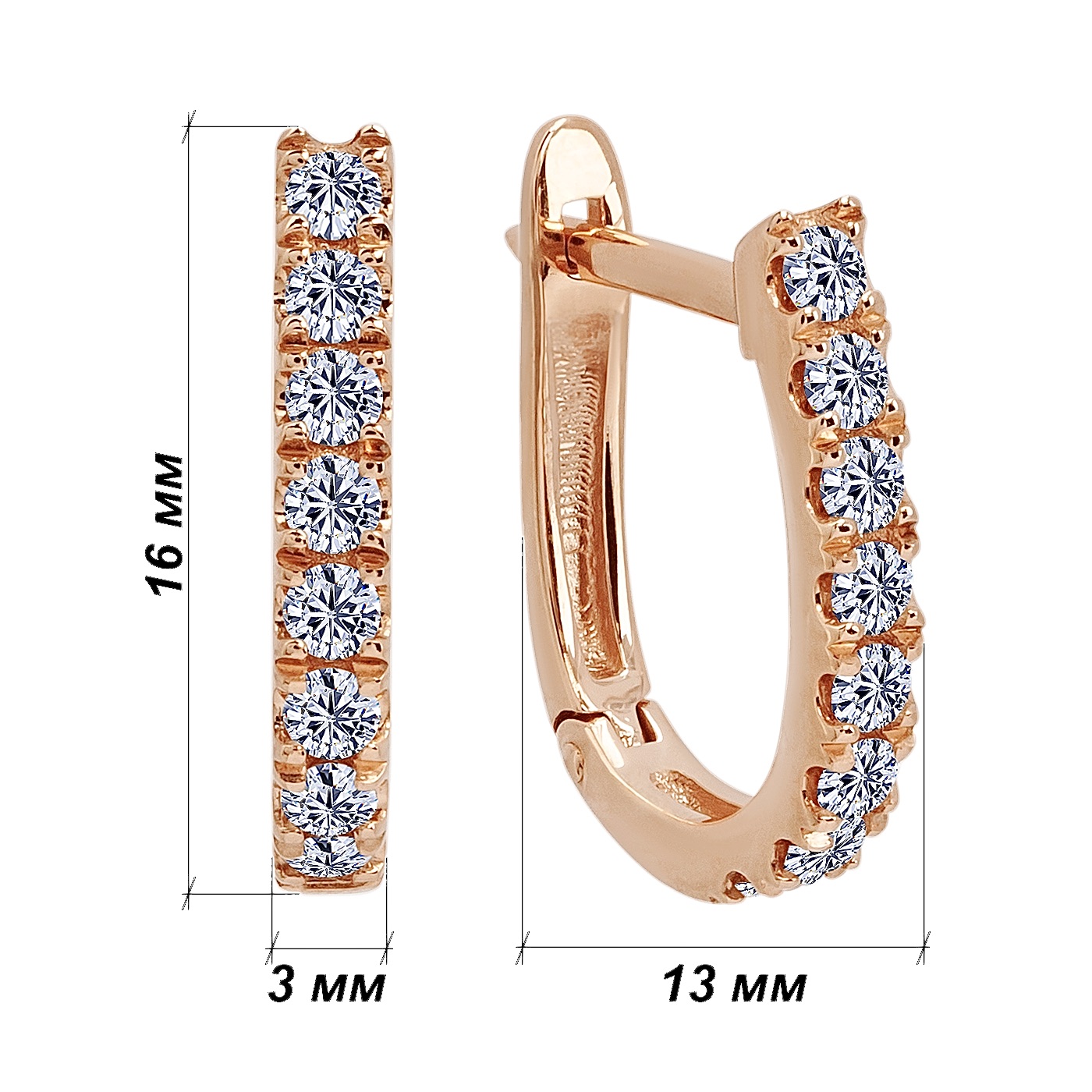 картинка Сережки із червоного золота з доріжкою діамантів, 10494381