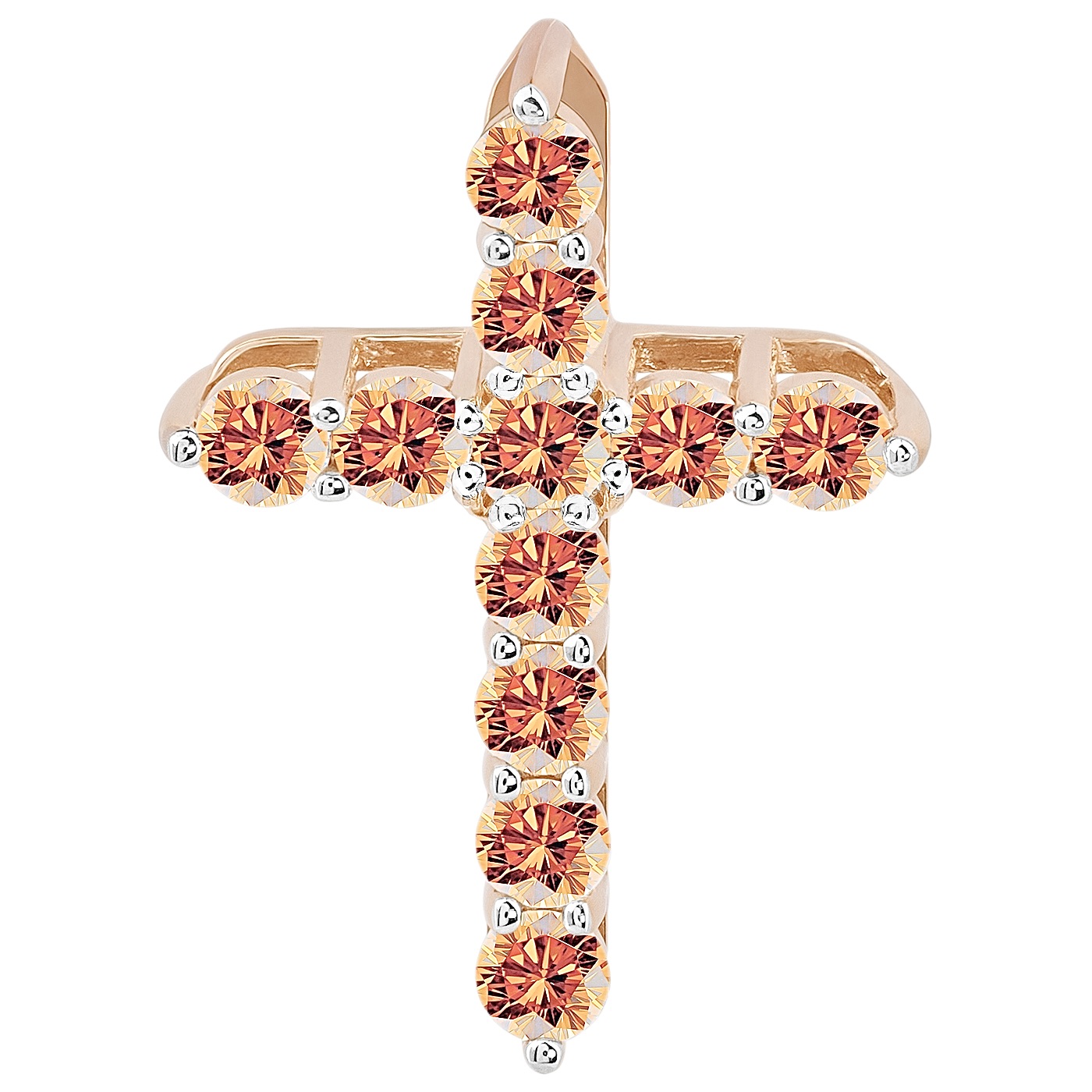 картинка Хрестик із червоного золота з коньячними діамантами, 10528657