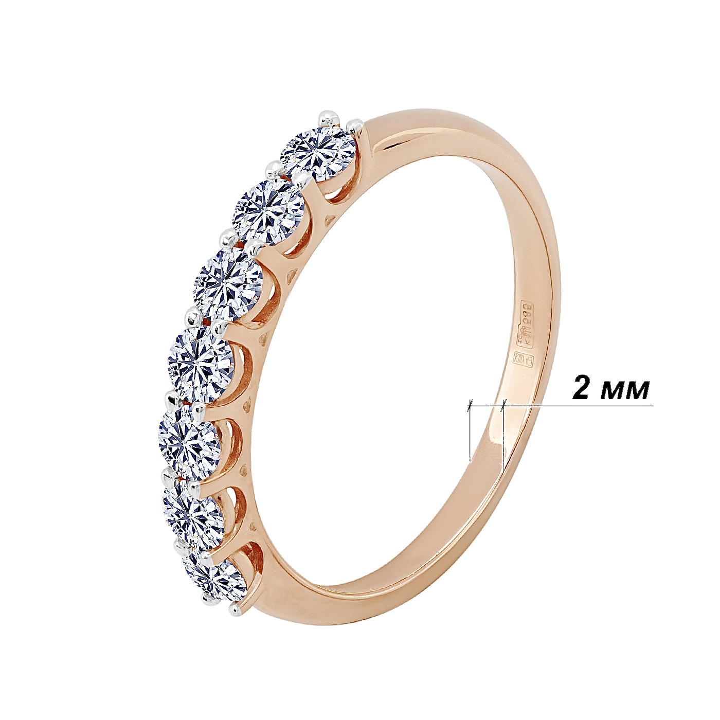 картинка Каблучка з доріжкою діамантів із червоного золота, 10500123