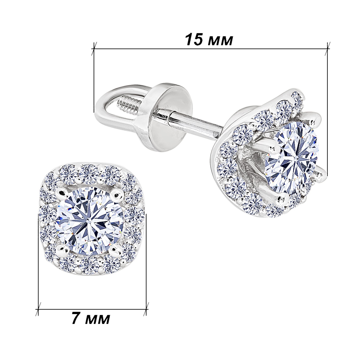 Серьги пусеты с бриллиантами белое золото