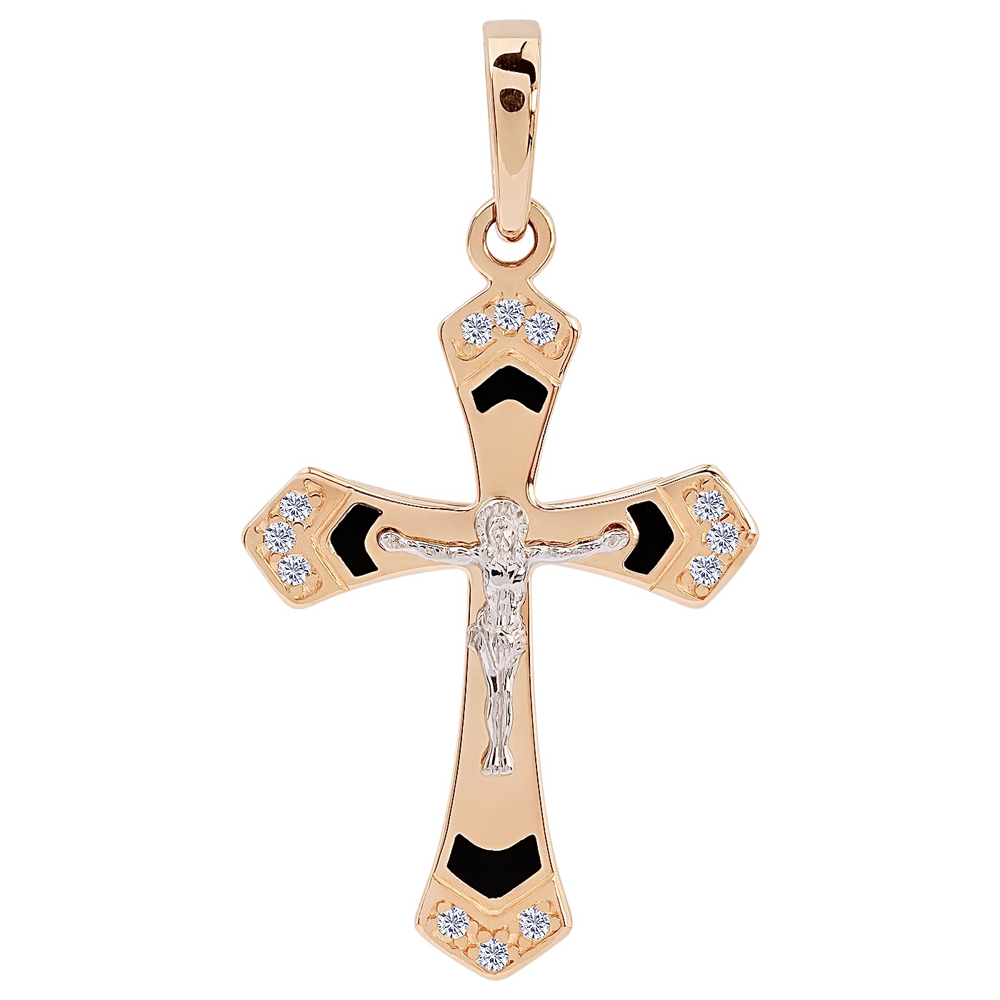 картинка Крест с эмалью и фианитами из красного золота, 10512773