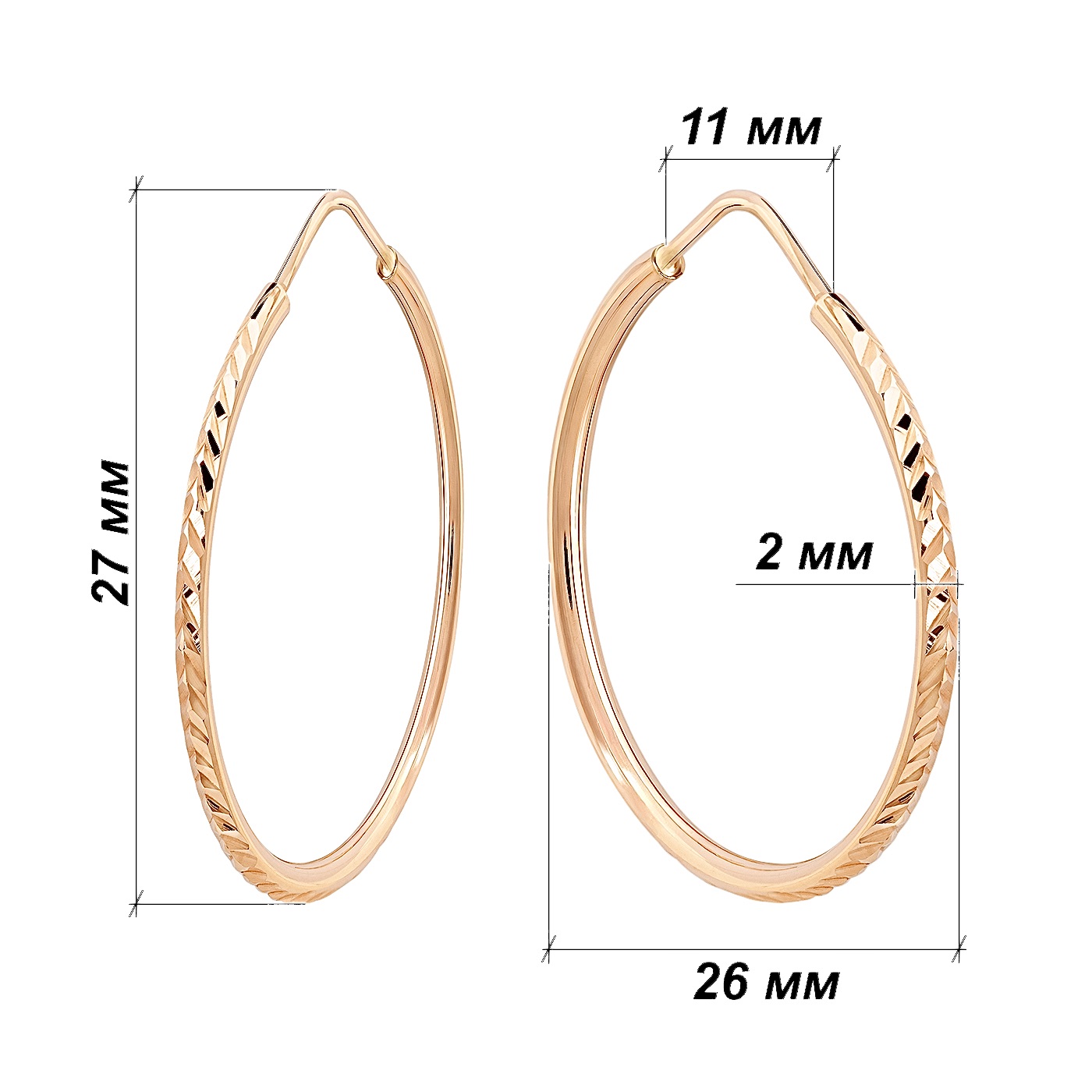 картинка Сережки конго із червоного золота з алмазною гранню, 10144537