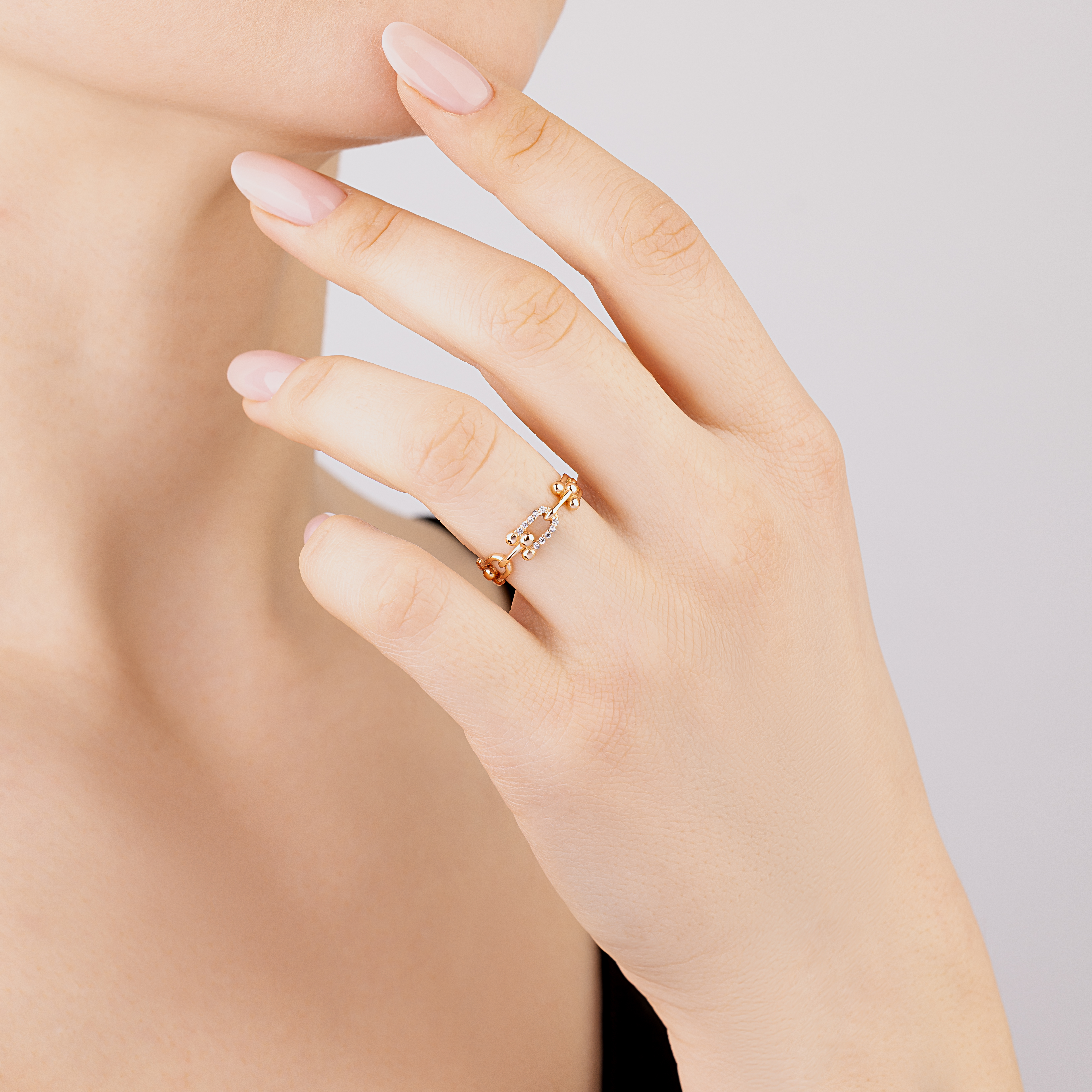 картинка Кольцо "Звенья" с фианитами из красного золота, 10513510