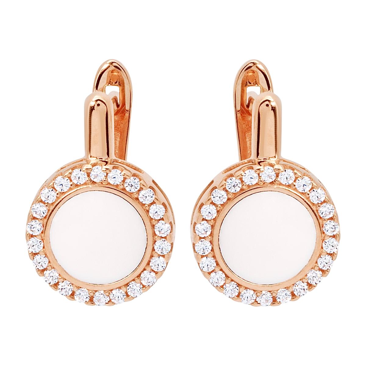 картинка Серьги с белой эмалью и дорожкой фианитов, 10407360