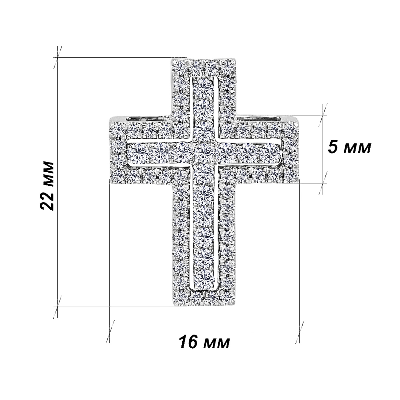 картинка Подвійний хрестик із білого золота з діамантами, 10519868