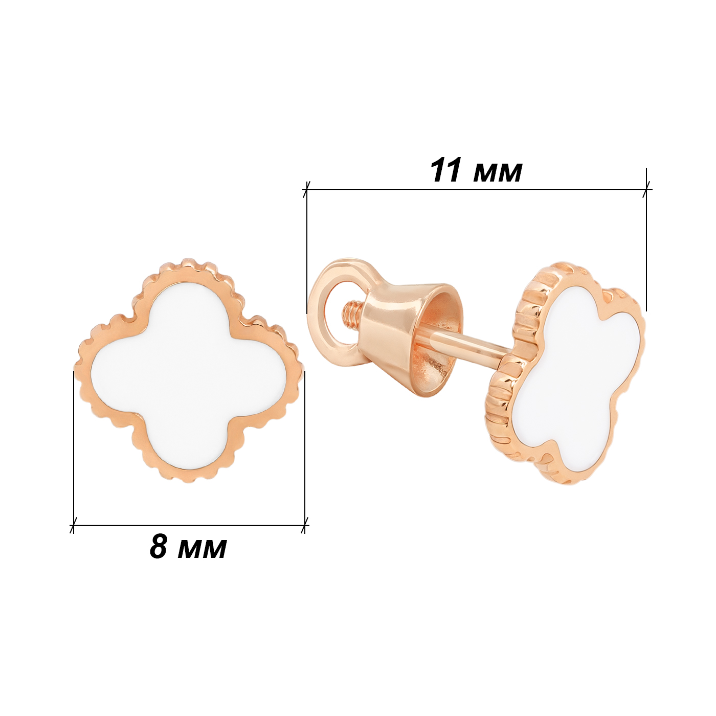 картинка Сережки пусети із червоного золота з емаллю, 10162148