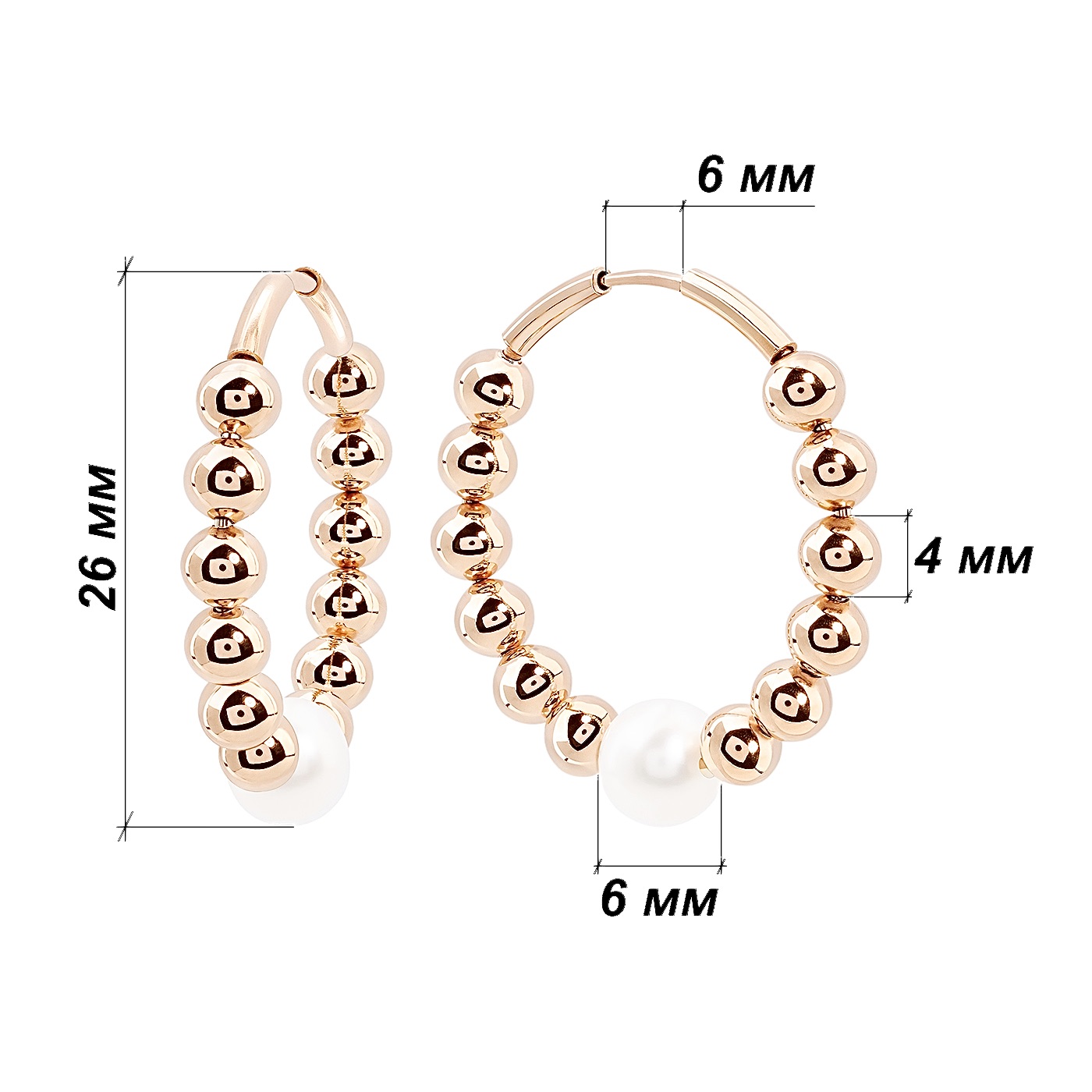 картинка Золоті сережки конго з перлинами, 10527700