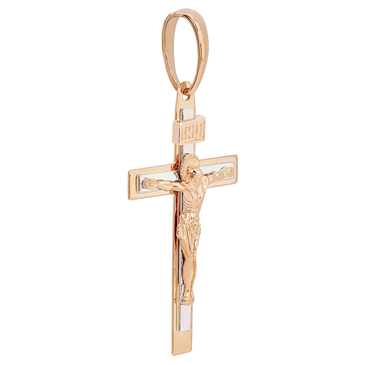 картинка Крестик из комбинированного золота с распятием, 10197843