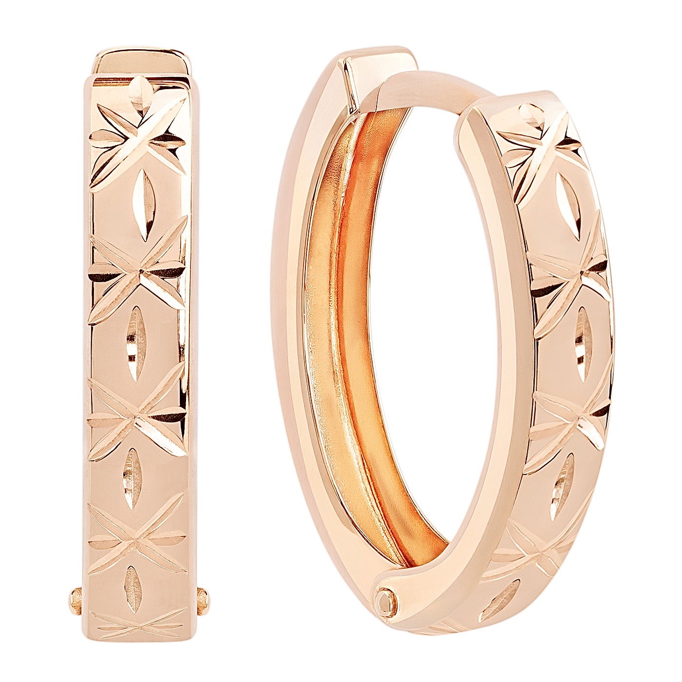 картинка Сережки-кільця з алмазною гранню  із червоного золота, 10364240