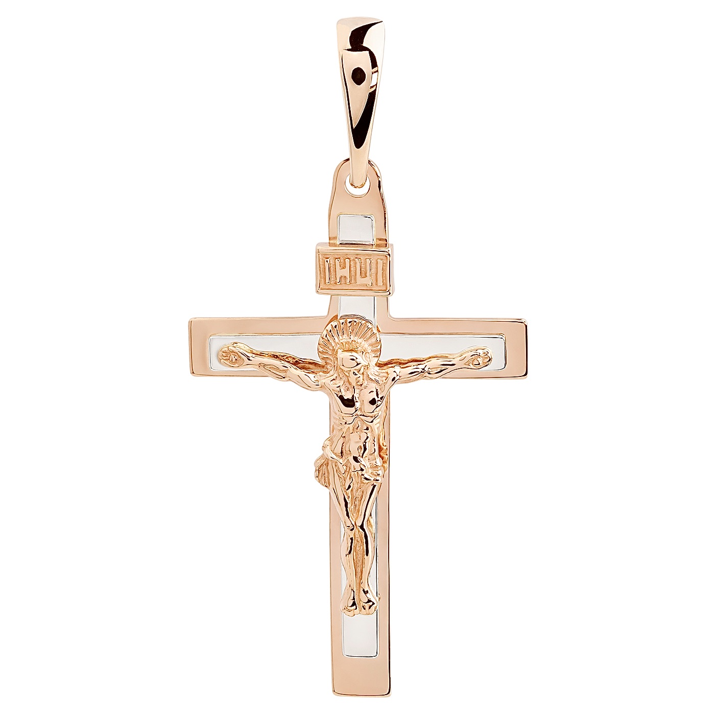 картинка Крестик из комбинированного золота с распятием, 10197843