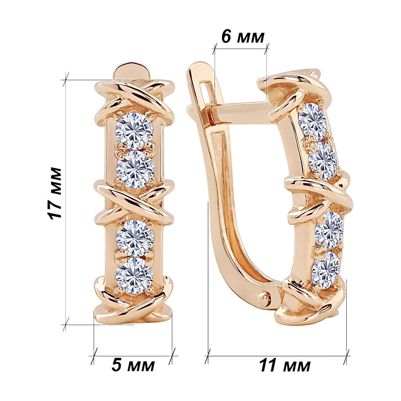 картинка Сережки з фіанітами і переплетінням із червоного золота, 10528041