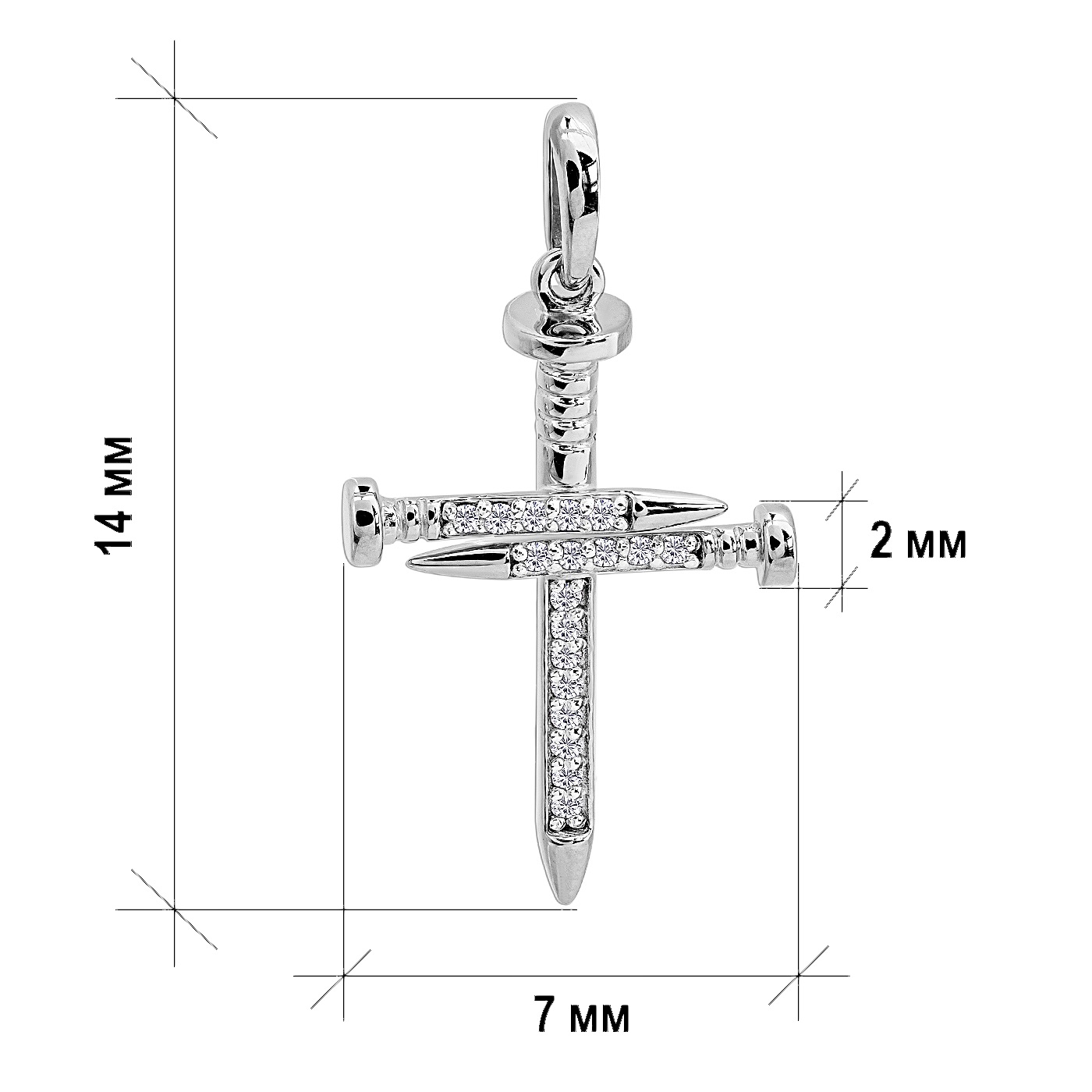 картинка Підвіс-хрестик "Цвях" з діамантами із білого золота, 10508340
