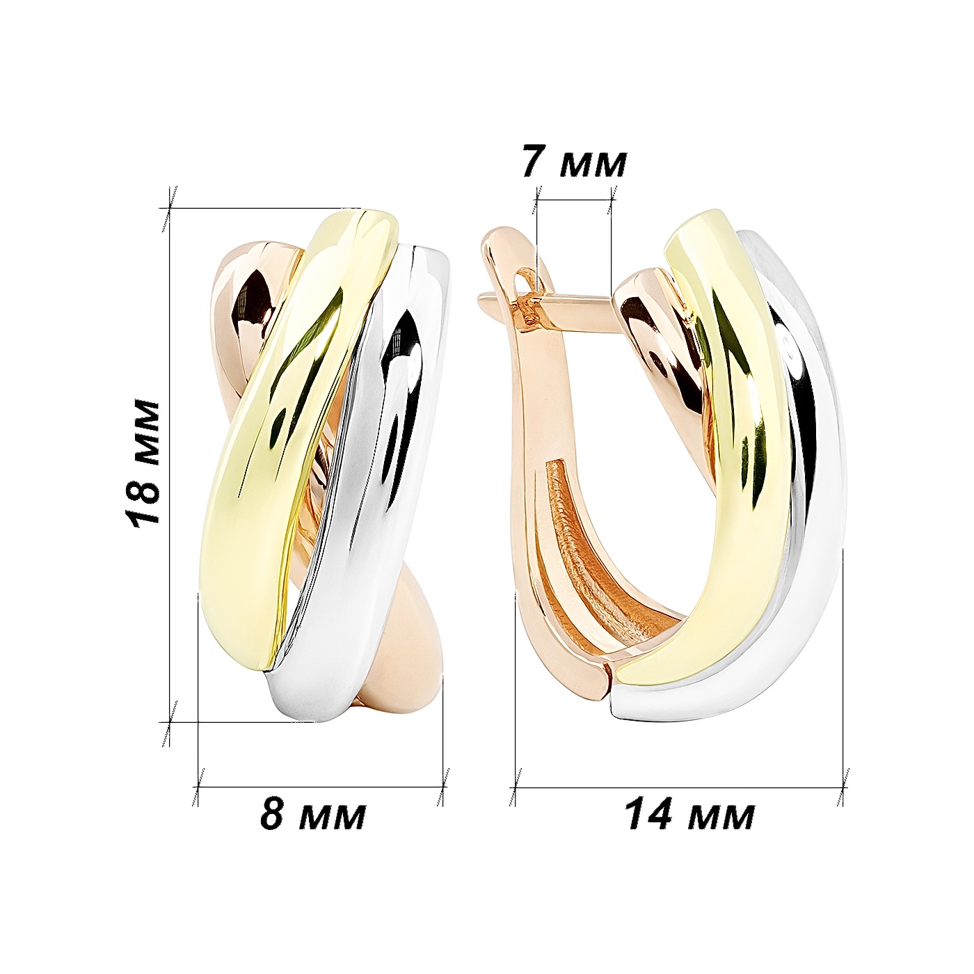 картинка Сережки "Трініті" з комбінованого золота, 10494106